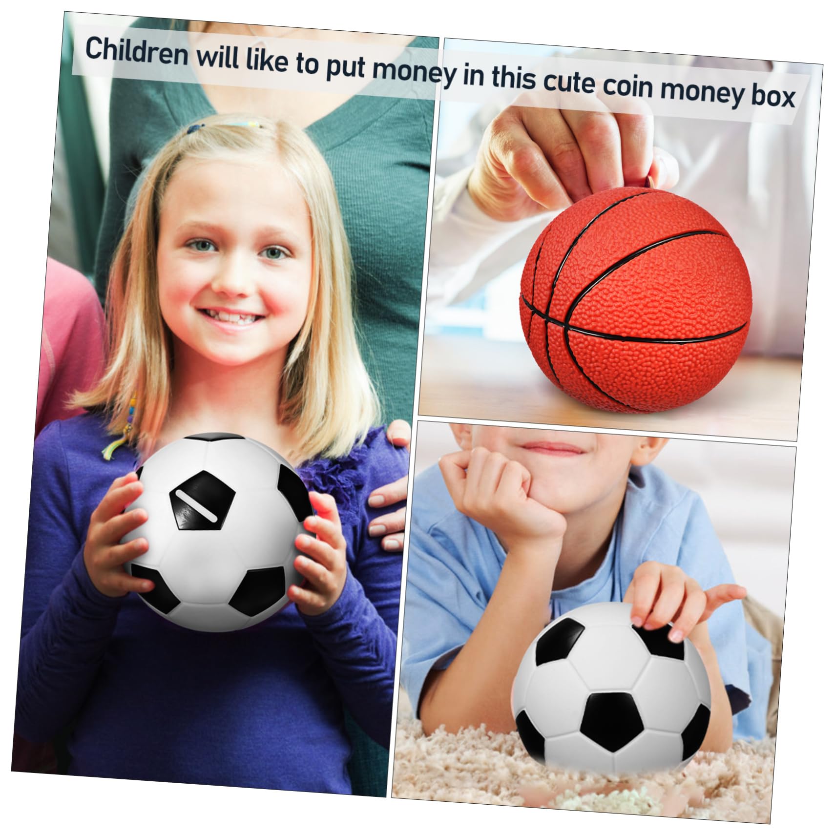 Salvadanaio Divertente Set da 2 a Forma di Pallone da Basket e Calcio in Vinile per Bambini, Decorazione Casa e Risparmio di Denaro per Compleanni