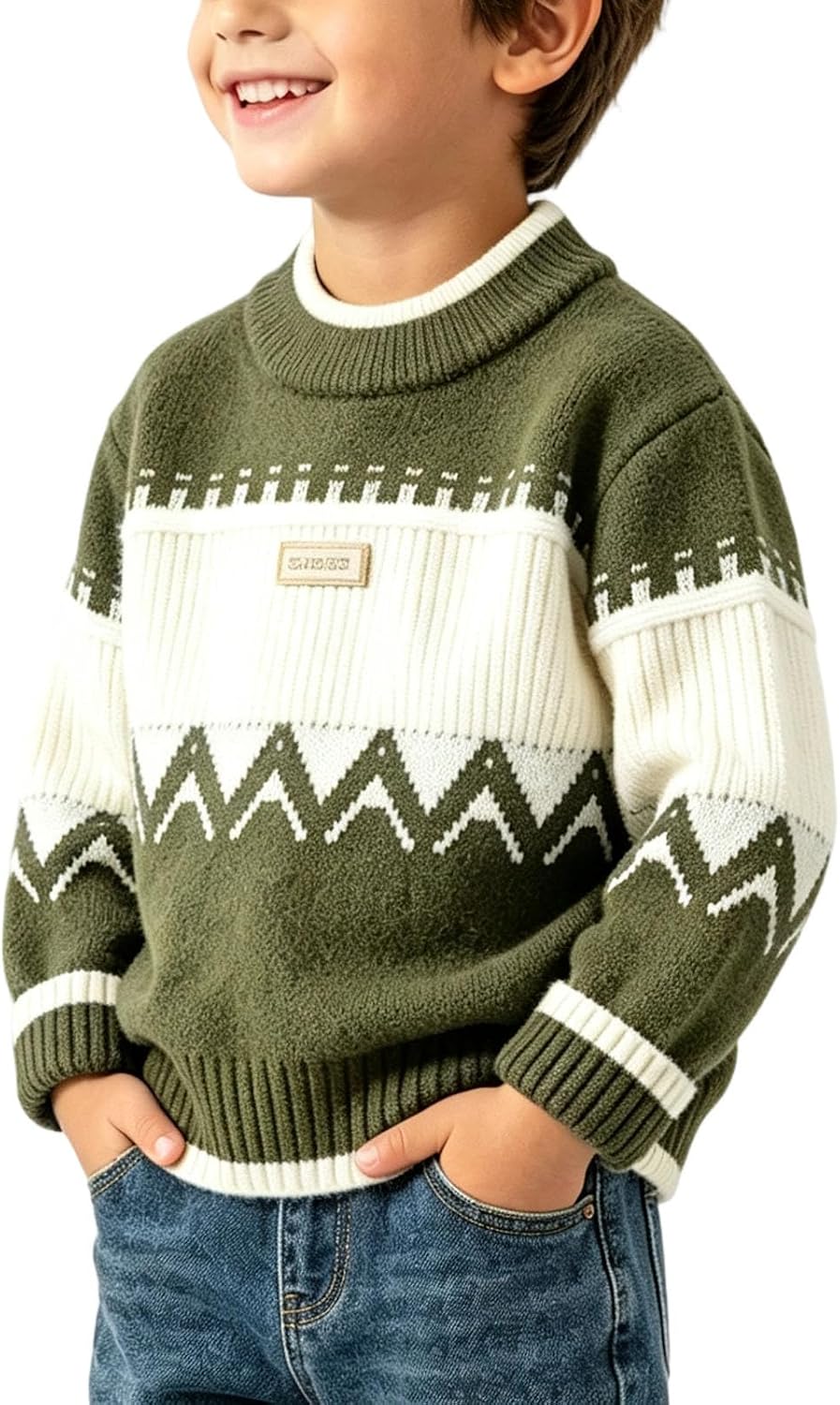 Oplxuo Boys Geometric Sweater Crew Neck Knit Long Sleeve Pullover for Kids