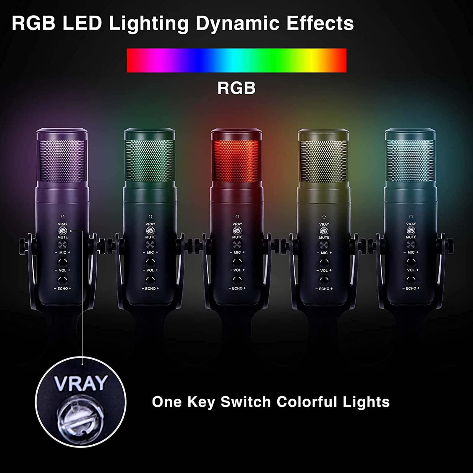 Microfono a Condensatore USB, Microfono a Condensatore RGB Con Luce Colorata Per L'atmosfera Respiratoria, Modello Cardioide, Adatto Per Registrazione Video, Podcasting, Giochi