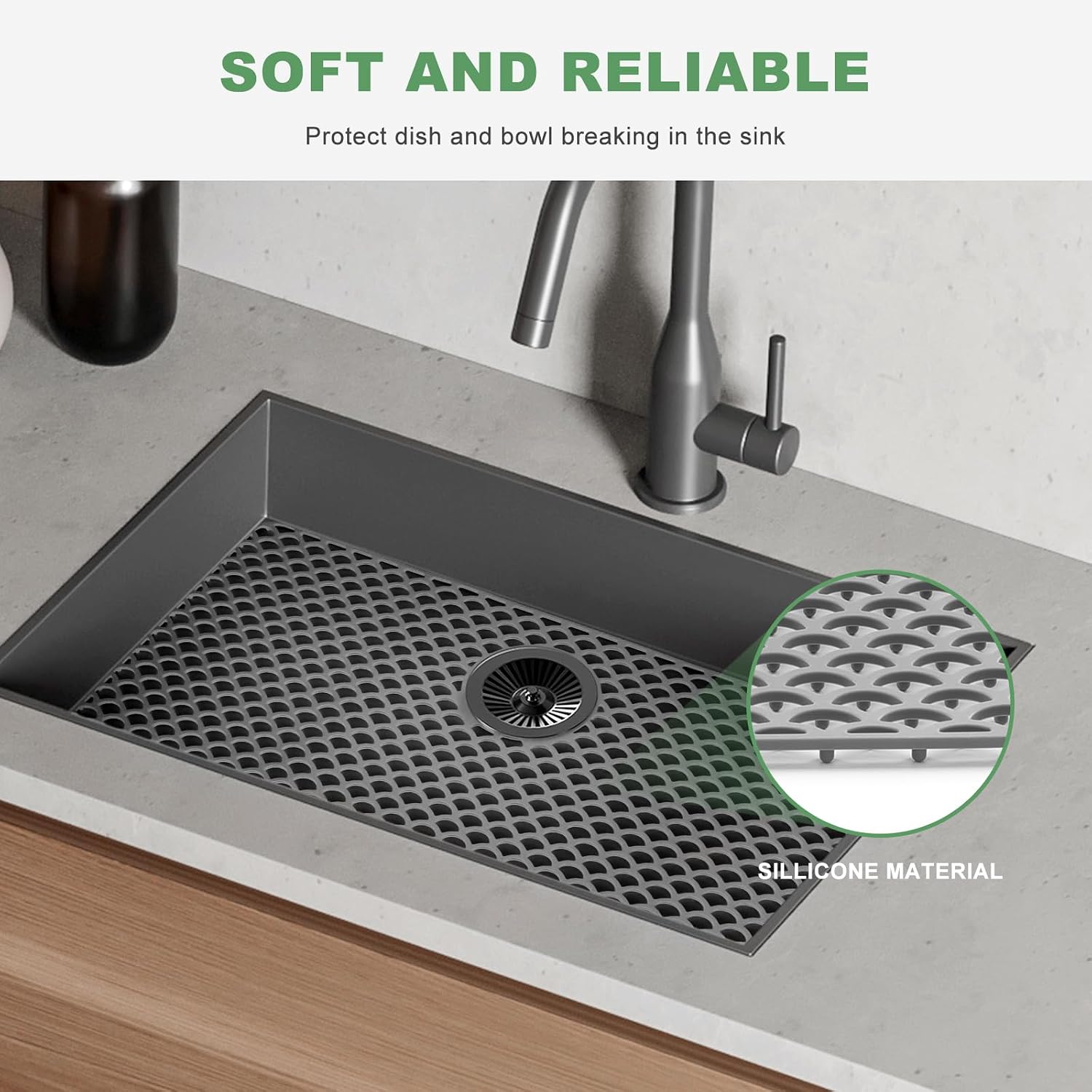 Sink Protectors for Kitchen Sink - Large 28.4"x 15" with Rear Drain Hole Heat Resistant Easy Clean Non-slip Silicone Kitchens Sinks Mat for Bottom of Kitchen Sinks Stainless Steel(Grey)-72x38CM