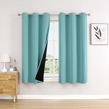 ChrisDowa 100% Blackout Curtains for Bedroom 63 Inches Long 2 Panels Set | 2 Thick Layers, Thermal Insulated, Light Blocking, Grommet, Window Treatment, Living Room Drapes, Aqua, 38 x 63 Inch