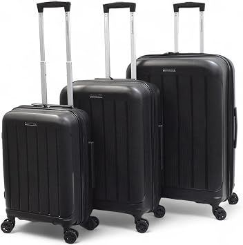 Karriage-Mate 3-Piece Hardside Luggage Set with Spinner Wheels, Lightweight Polypropylene Suitcase Set, Black Travel Luggage with 20" Carry-On, 24" and 28" Checked Bags Black
