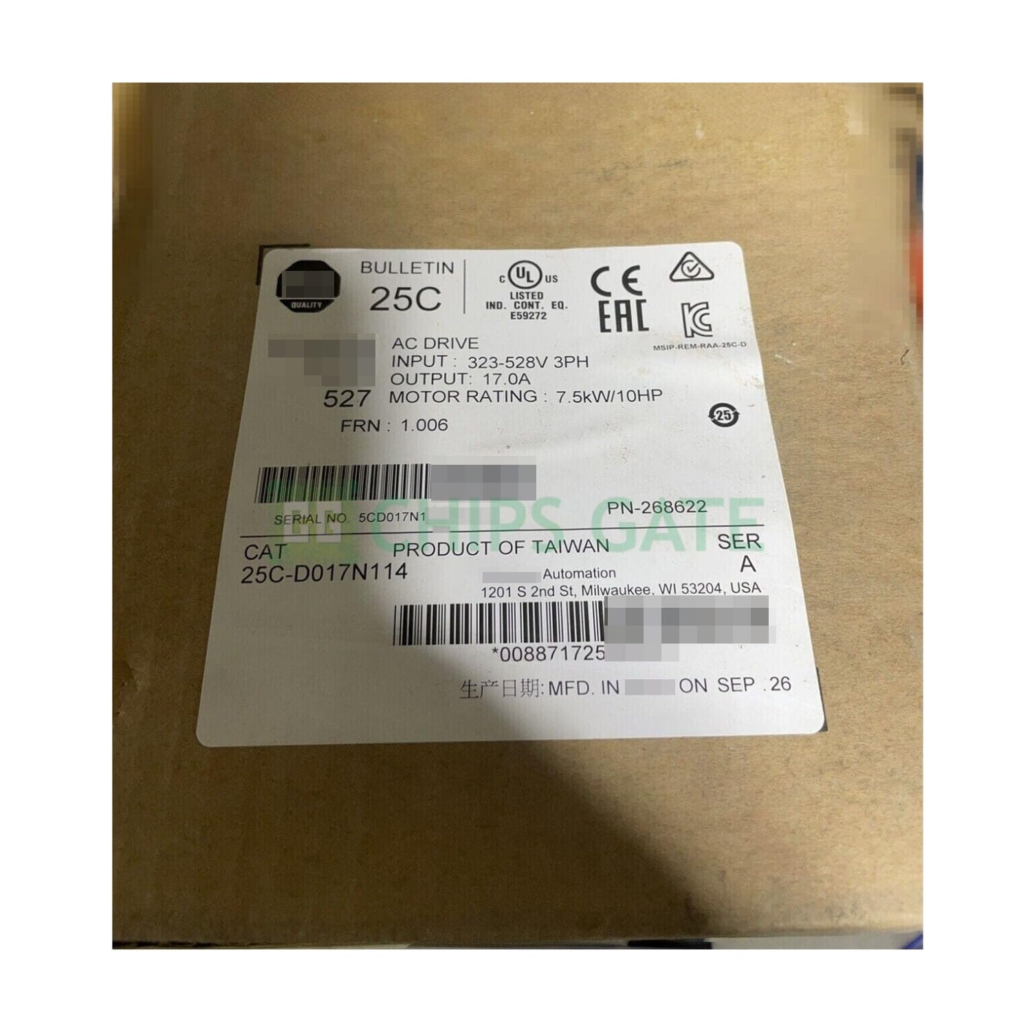 25C-D017N114 7.5kW /10Hp AC New with Box for Ship 25C-D017N114