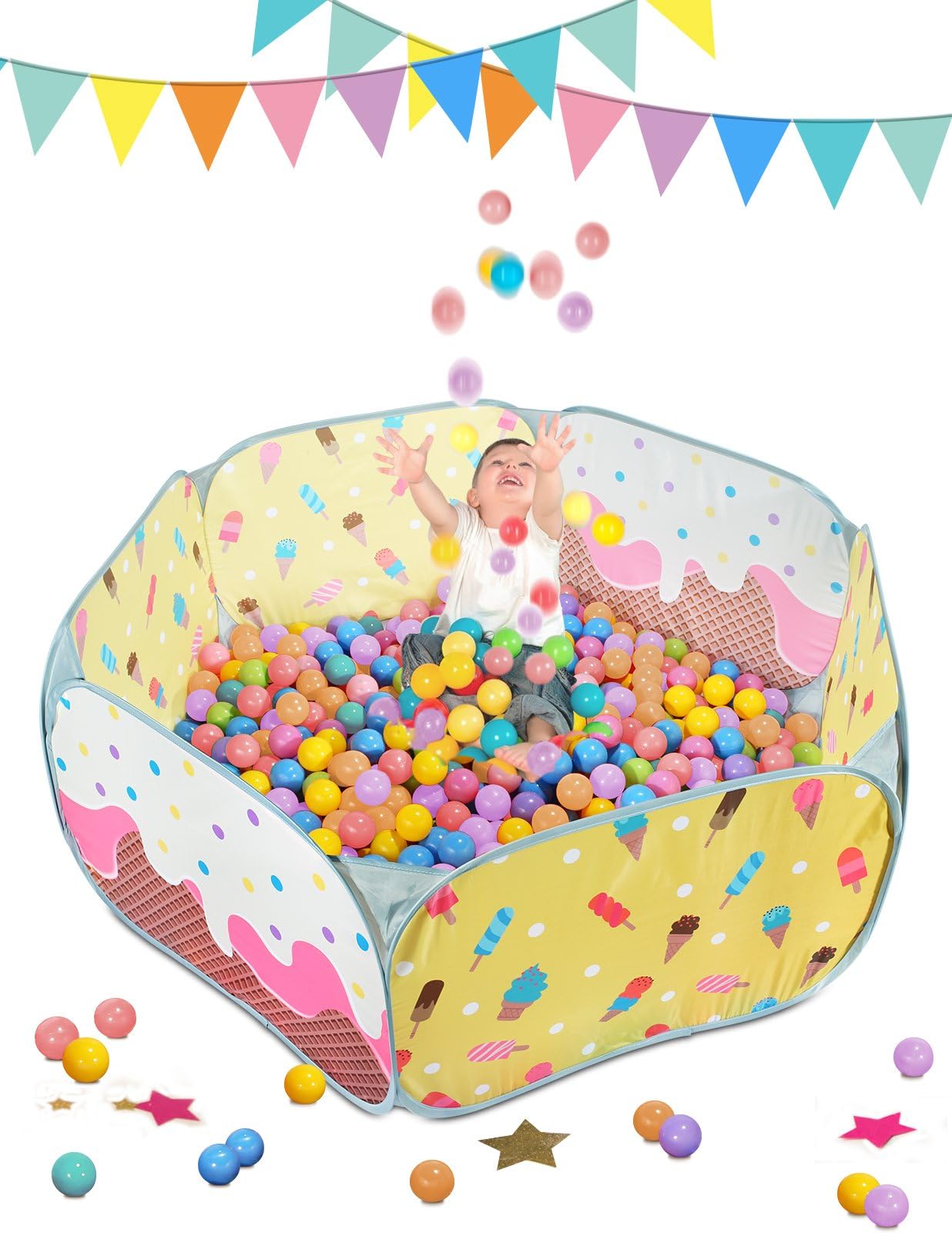 SUGAR Q Large Portable Folding Pop-Up Yellow Play Tent Ball Pit Ball Pool Playpen Toy, Ideal Kids Girls/Boys Birthday Gift Party Indoor/Outdoor Non-Toxic/ Odor-Free 25 Plastic Balls