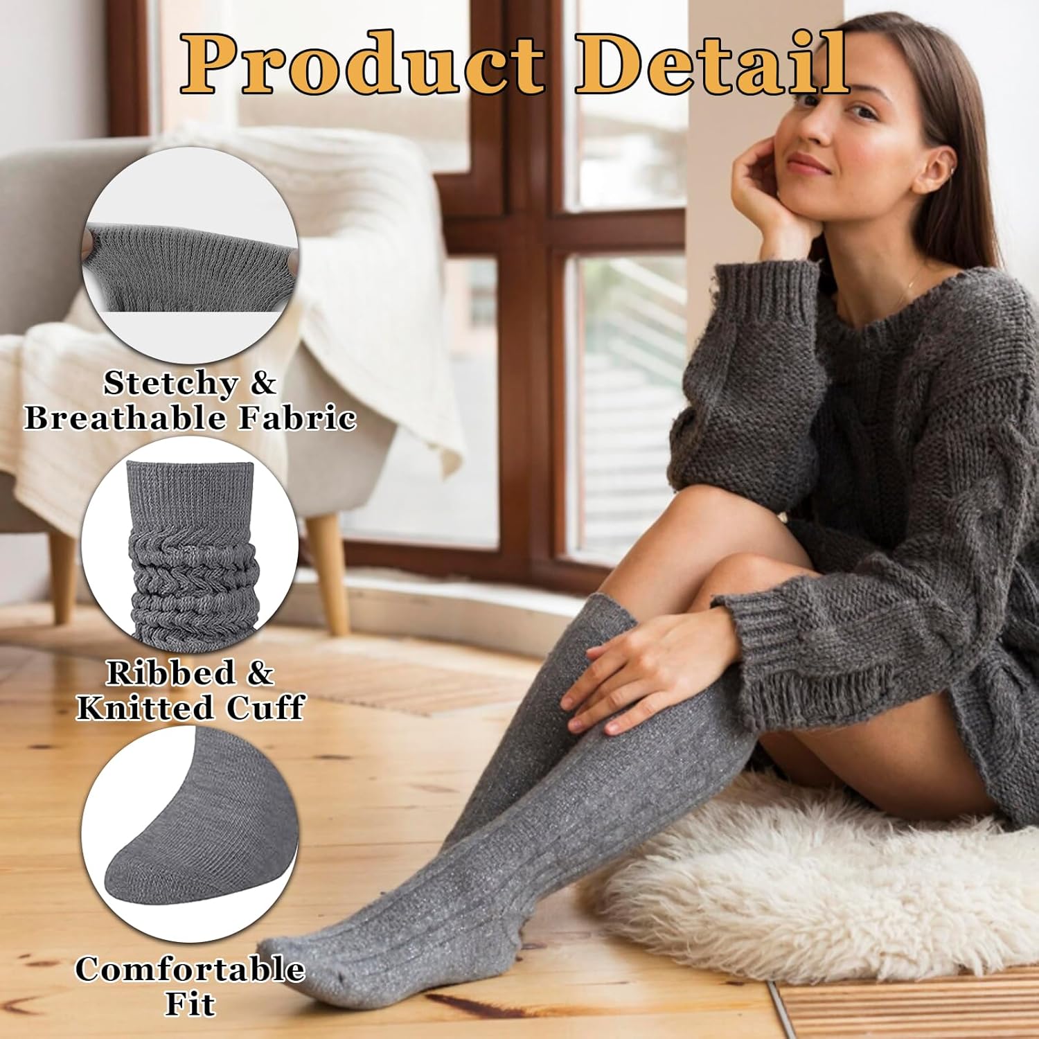 Charunee 5 Pairs Slouchy Socks for Women Long Boot Scrunch Sock Soft Chunky Knit Scrunch,Loose and Versatile - Image 4