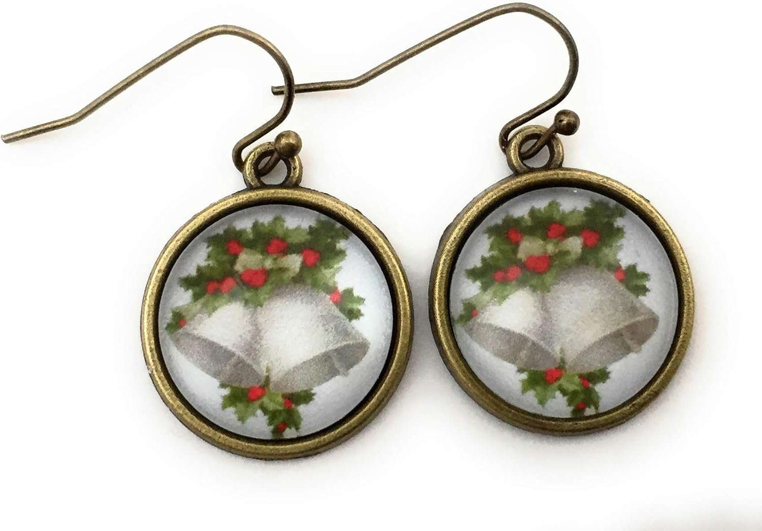 Christmas Holiday Bell Earrings for Women - Brass Seting - Handmade