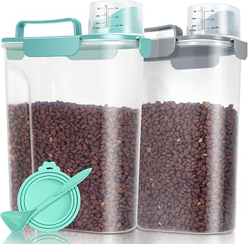 TBMax Dog Food Storage Container 2 Pack Hold 10 to 14 lbs, Airtight Cat Food Storage Dispenser with Larger Spout & Measuring Cup, Portable Bird Seed Container