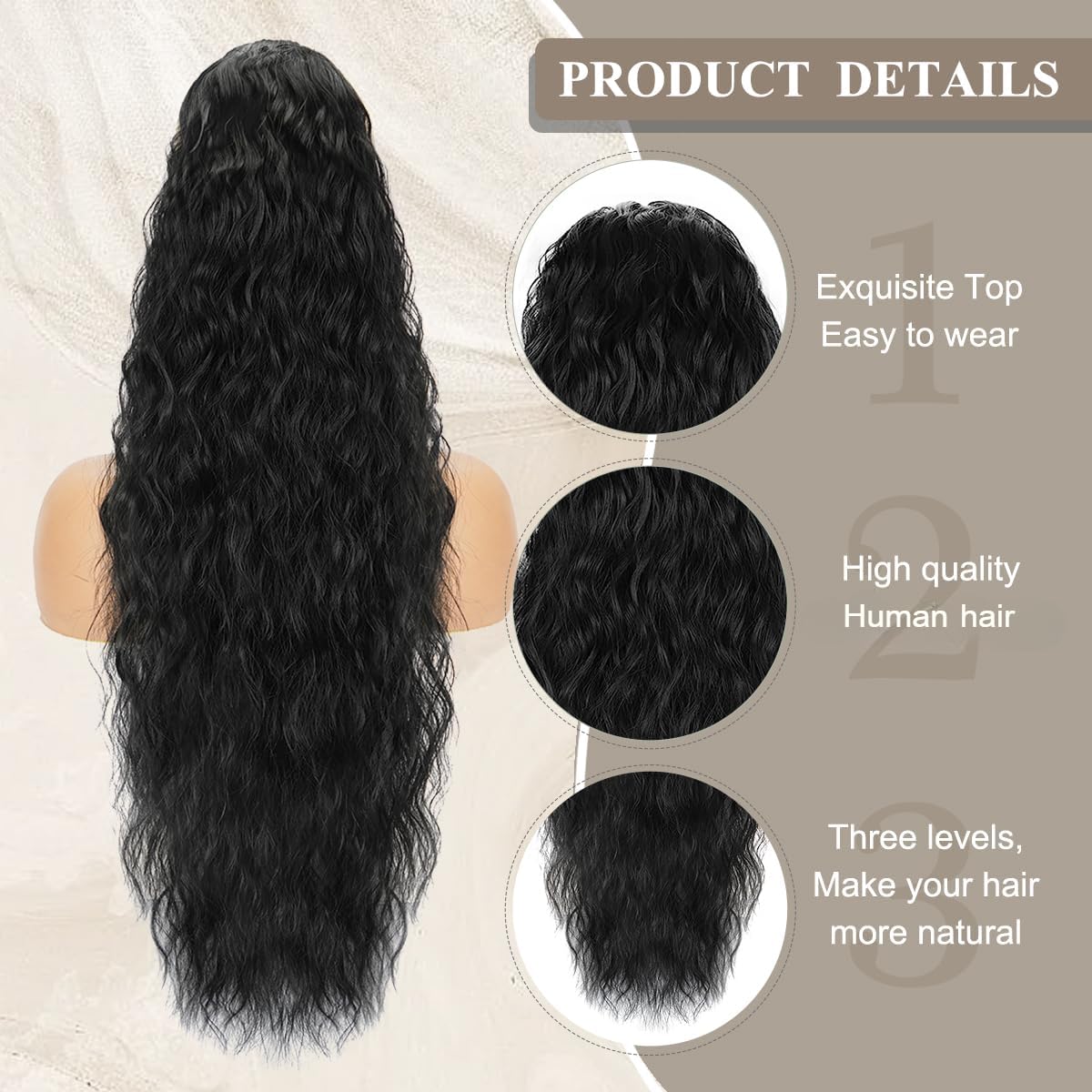 Long Straight Human Hair Drawstring Ponytail for Black Women, Yaki Straight Hair, Glueless, Tangle-Free, Soft and Natural Looking (Black,26 Inch)