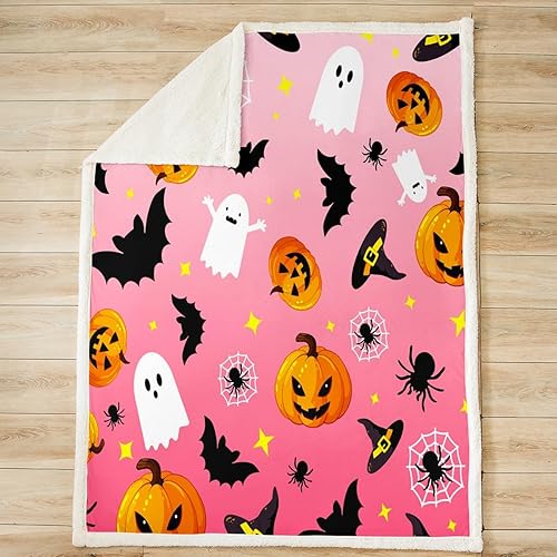 Miniatura 9 de Manfei Manta de Halloween de fantasmas, calabaza, farol, murciélago, araña, para decoración de habitación de niños, manta de rayas grises para sofá,