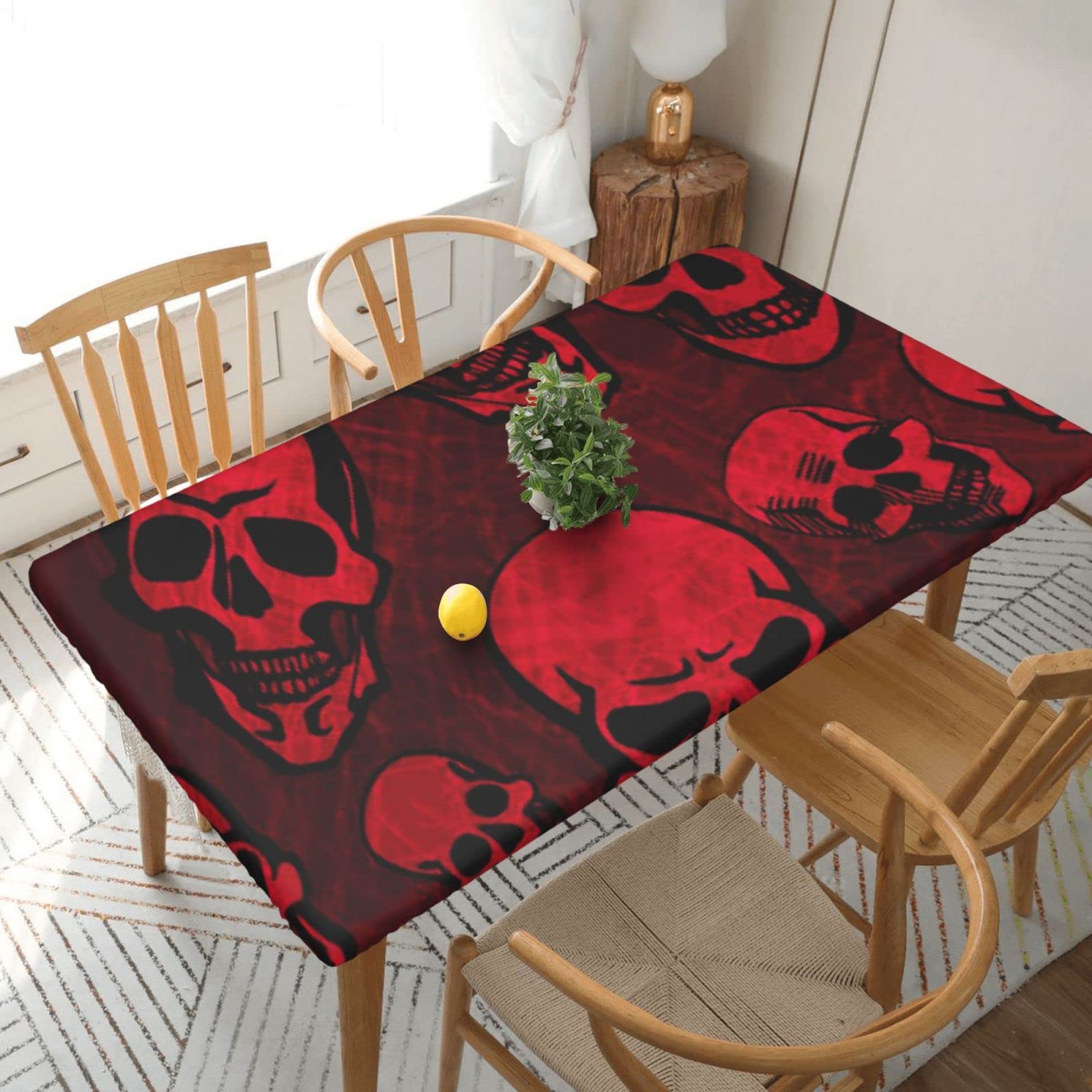 BNVSADC Red Skulls Printed 5FT Tablecloth Polyester Kitchen Water Resistant Table Cloth Dining Table Decoration Table Covers, 152x76 CM