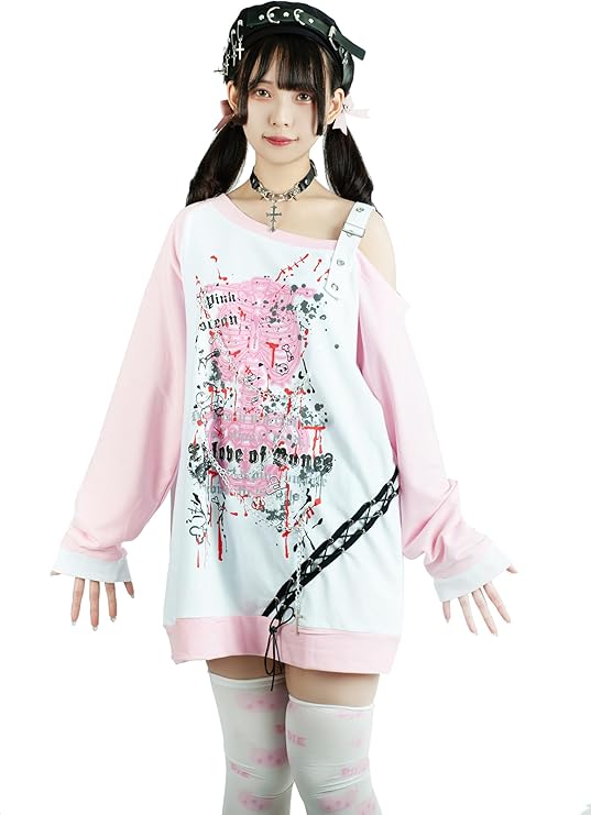 MAD PUNKS 肩出し スカルプリント カットソーワンピース パンク MAD PUNKS 肩出し スカルプリント カットソーワンピース パンク