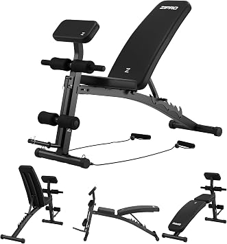 ZIPRO Folding Weight Bench with Leg Curler & Curl Desk - Adjustable Incline Bench and Training Bench for Bench Press - Multifunctional Fitness Bench and Preacher Curl Bench for Effective Home Gym