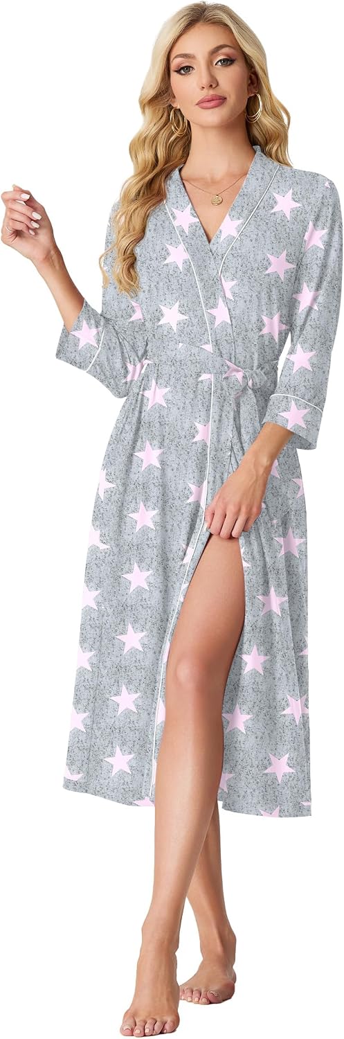 PrinStory Robes for Women 3/4 Sleeve Long Bath Robe XS-4XL image 5
