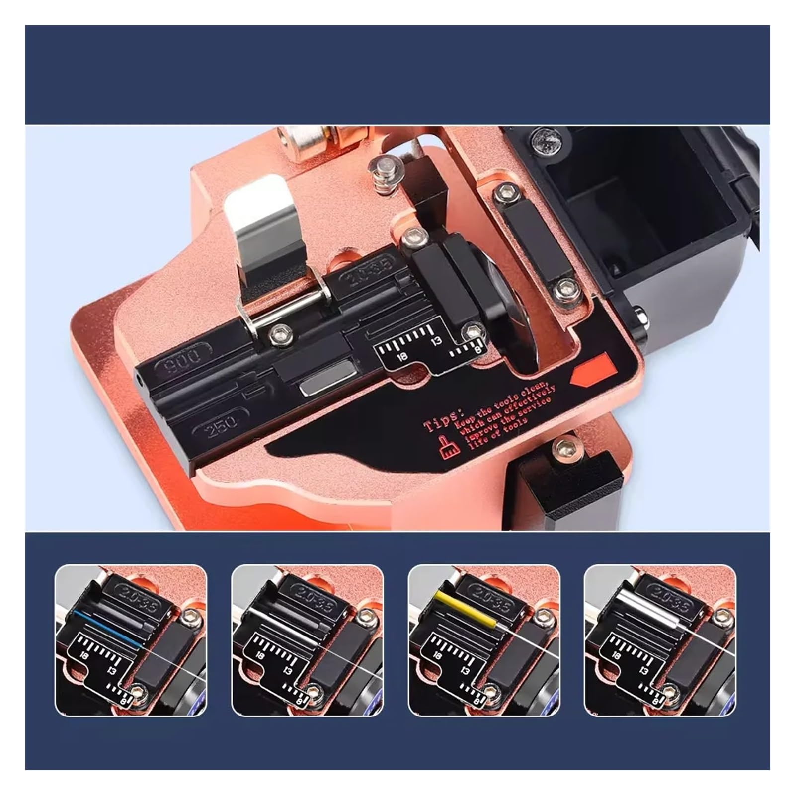 Cuchilla de fibra, Cortador de fibra óptica M6 oro rosa, cortador automático retorno alta precisión, cable termofusible