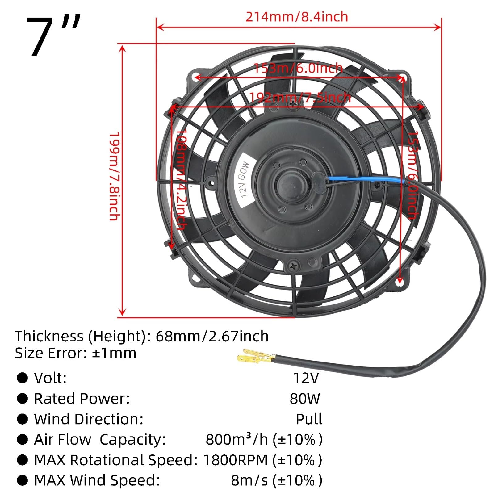Ventola Radiatore Universale 12V 80W/120W 7 10 12 14 Inche Auto Aria Condizionata Radiatore Elettronico Di Raffreddamento Pale Del Ventilatore Elettrico Cool Kit(7inch-80W)