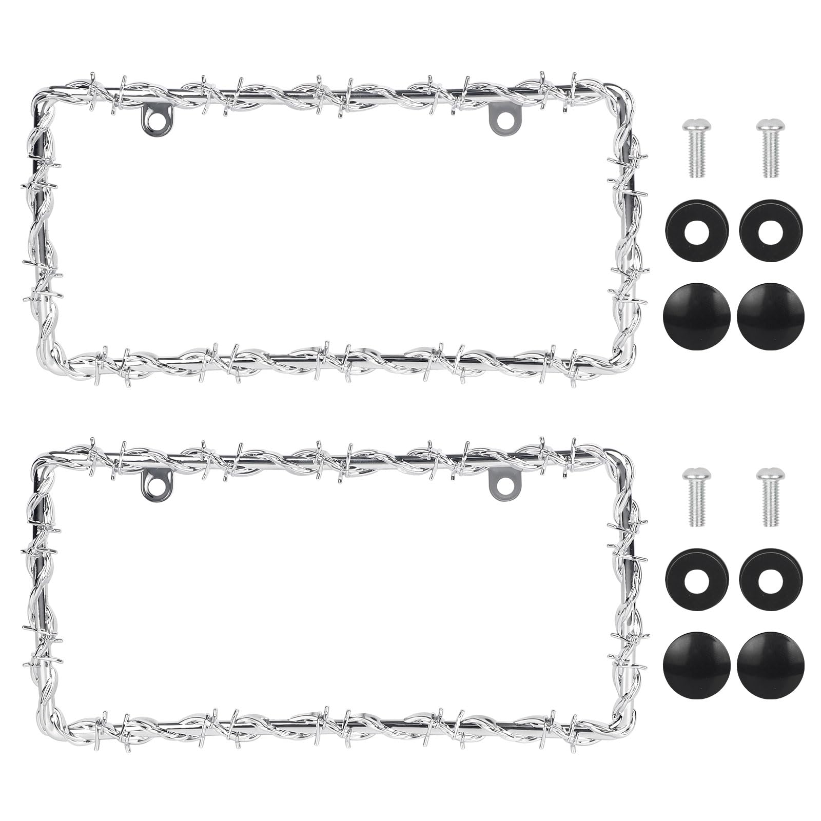2pcs Barbed Wire License Plate Frame, 12x6in Silver Plastic Universal Barbwire Chain License Plate Frames Cover Personalized Cool Car Decoration for