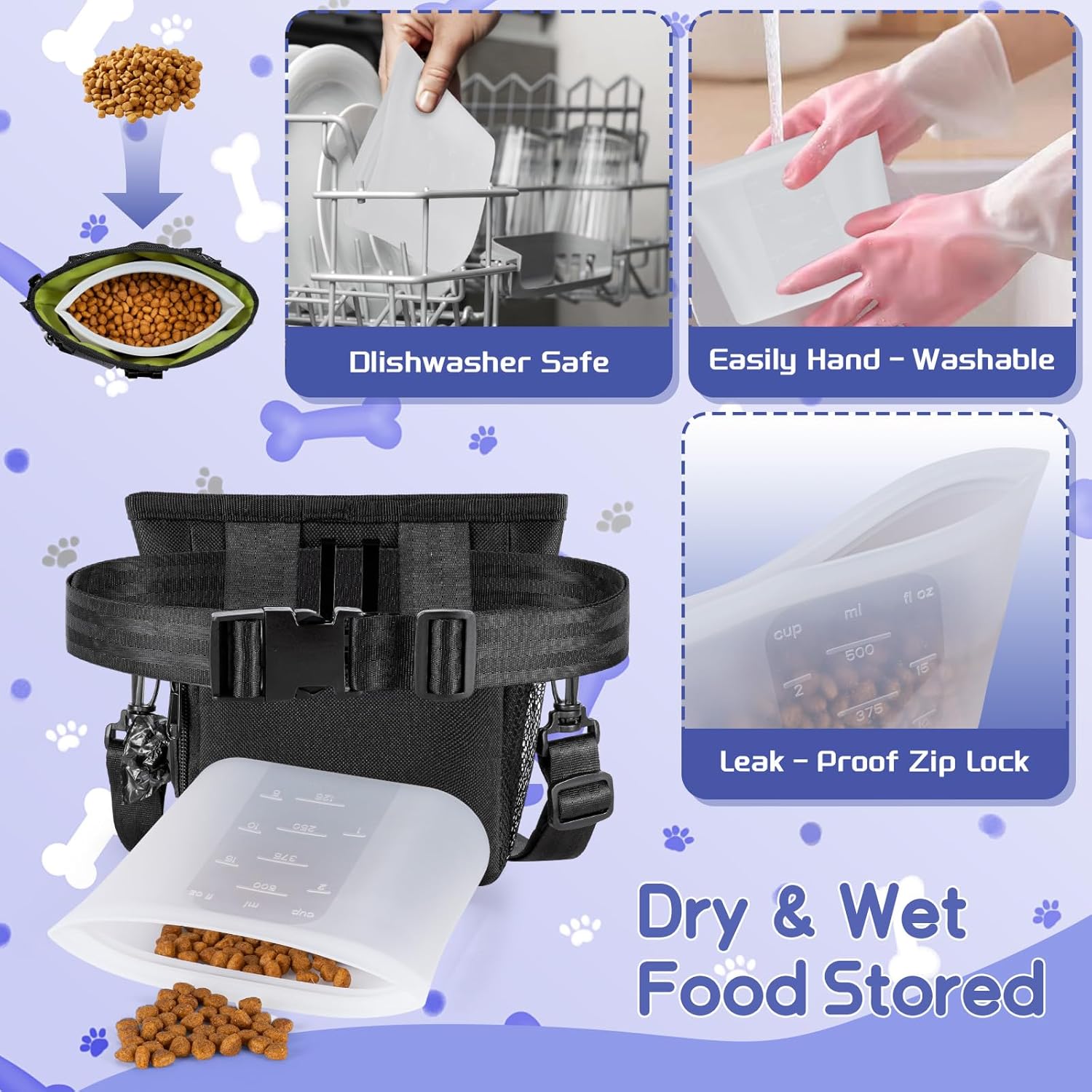 Dog Treat Bag with Magnetic Opening and Adjustable Belt Set of 4 Dogs Accessories (Clicker Dog & Bag Treats for Dogs & Backpack for Training Dogs & Poop Bag Dispenser) 7