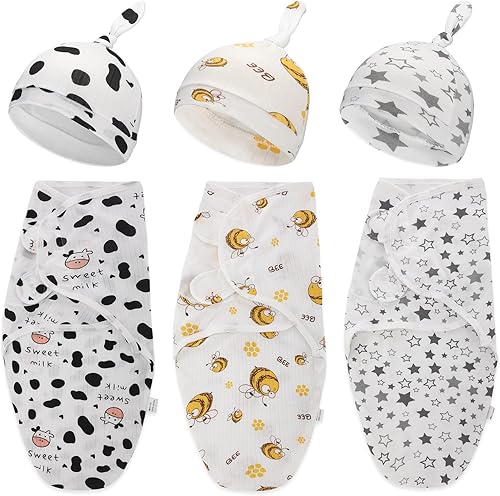 Miniatura 7 de Chuarry Paquete de 3 mantas para bebés prematuros con sombrero, manta de recepción para bebé prematuro (estilo clásico)