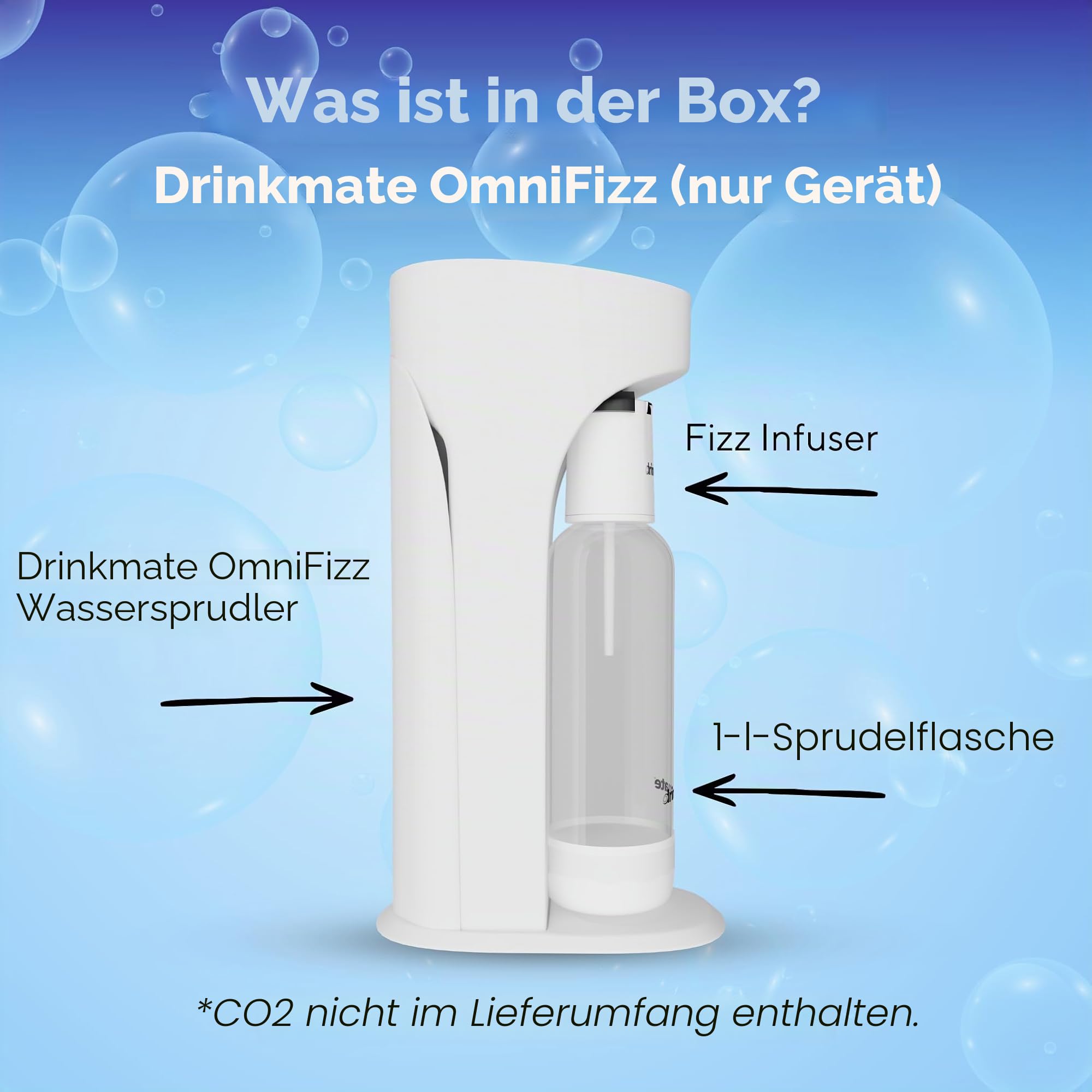 Drinkmate OmniFizz Sprudelwasser und Soda Maker, kohlensäurehaltig jedes Getränk, ohne es zu verwässern, CO2-Zylinder nicht im Lieferumfang enthalten (klassisches Weiß)