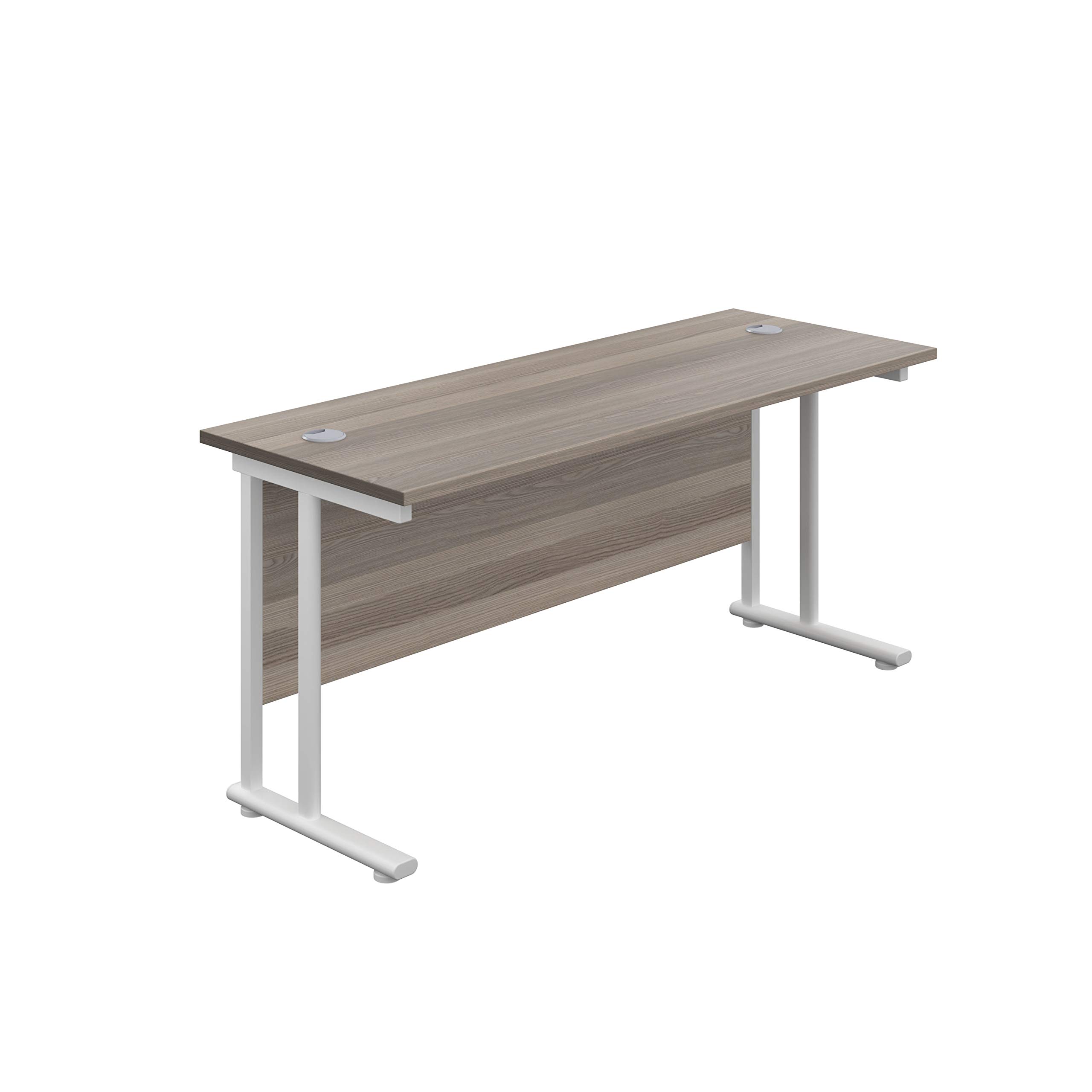 Office Hippo Professional Rectangular Cantilever Office Desk, 180 x 60 x 73 cm, White Frame, Grey Oak Top