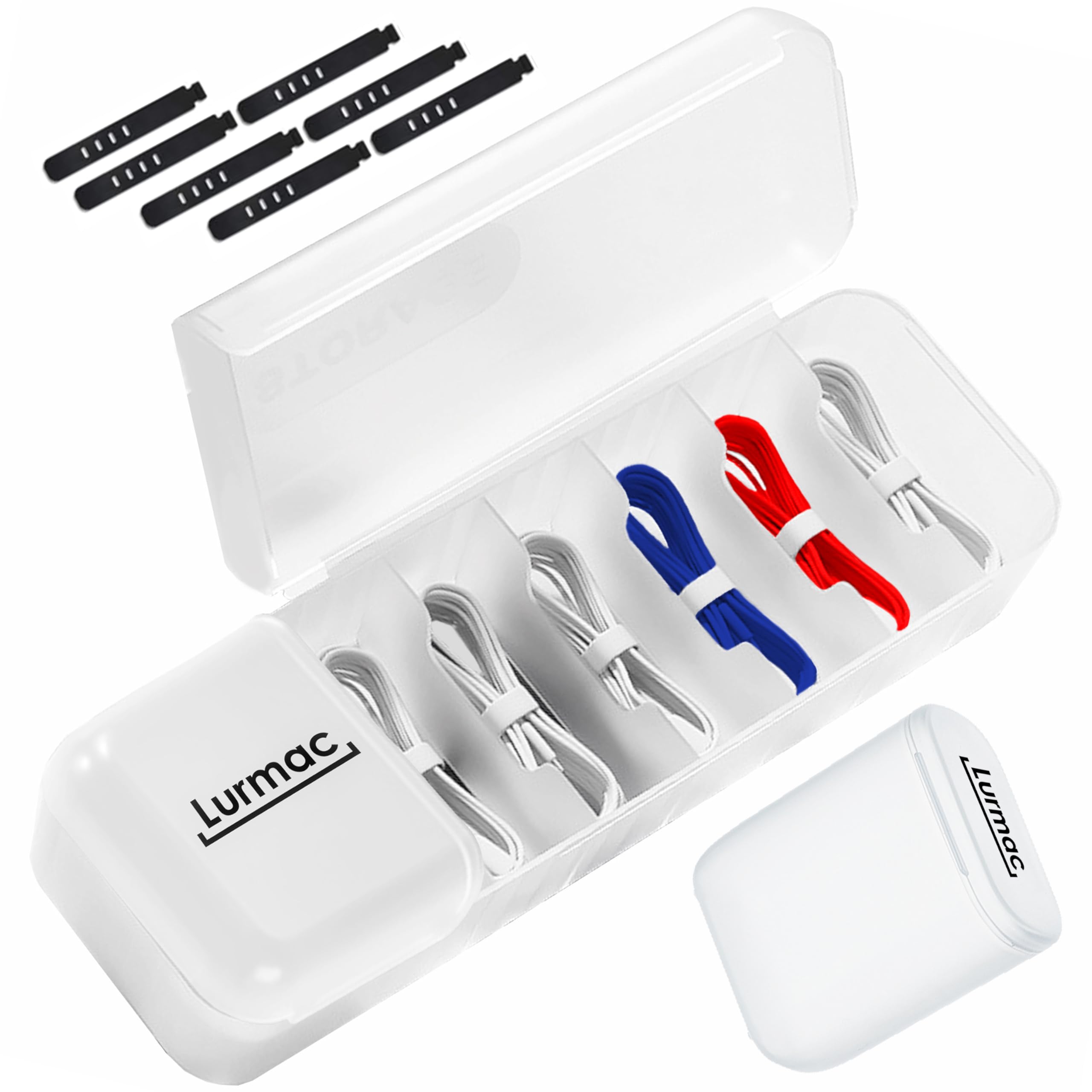 LURMAC Data Cable Organizer Box Wire Organizer 7 Compartments Desk Organizer Storage Box for USB Cord Sorter, Charger, Office Supplies, Valuables (White)