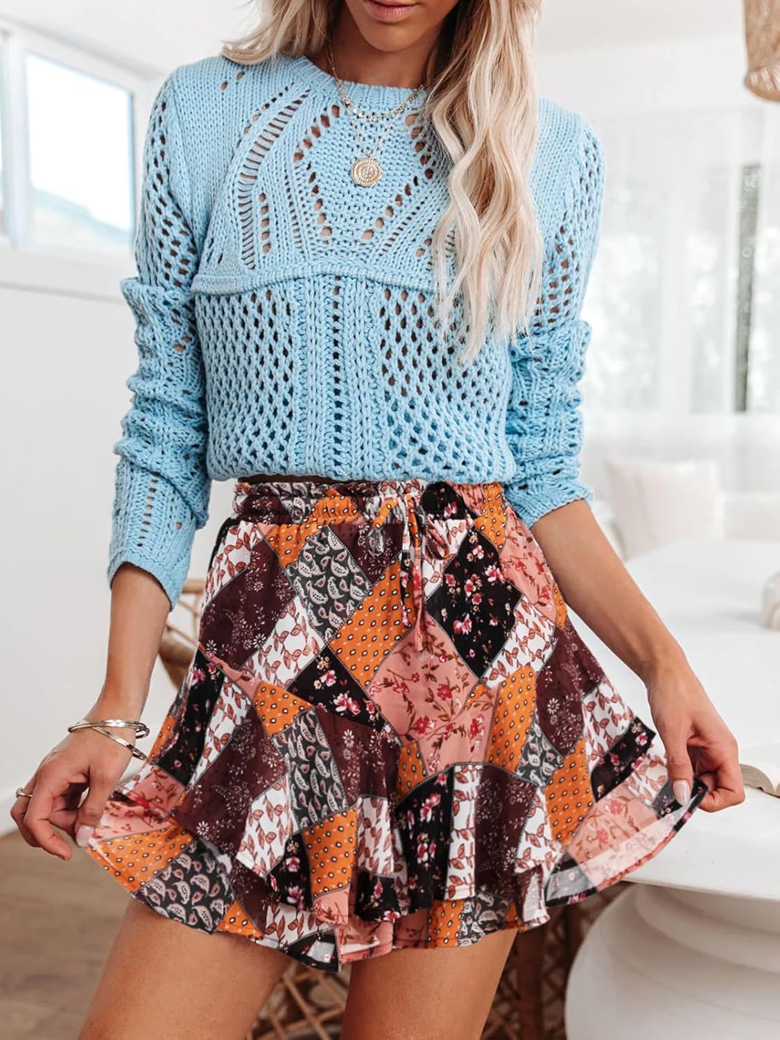 Flowy Shorts for Women Casual Cute Floral Skorts Chiffon Ruffle Tennis Mini Skirts Butterfly Summer Boho Shorts - Image 4