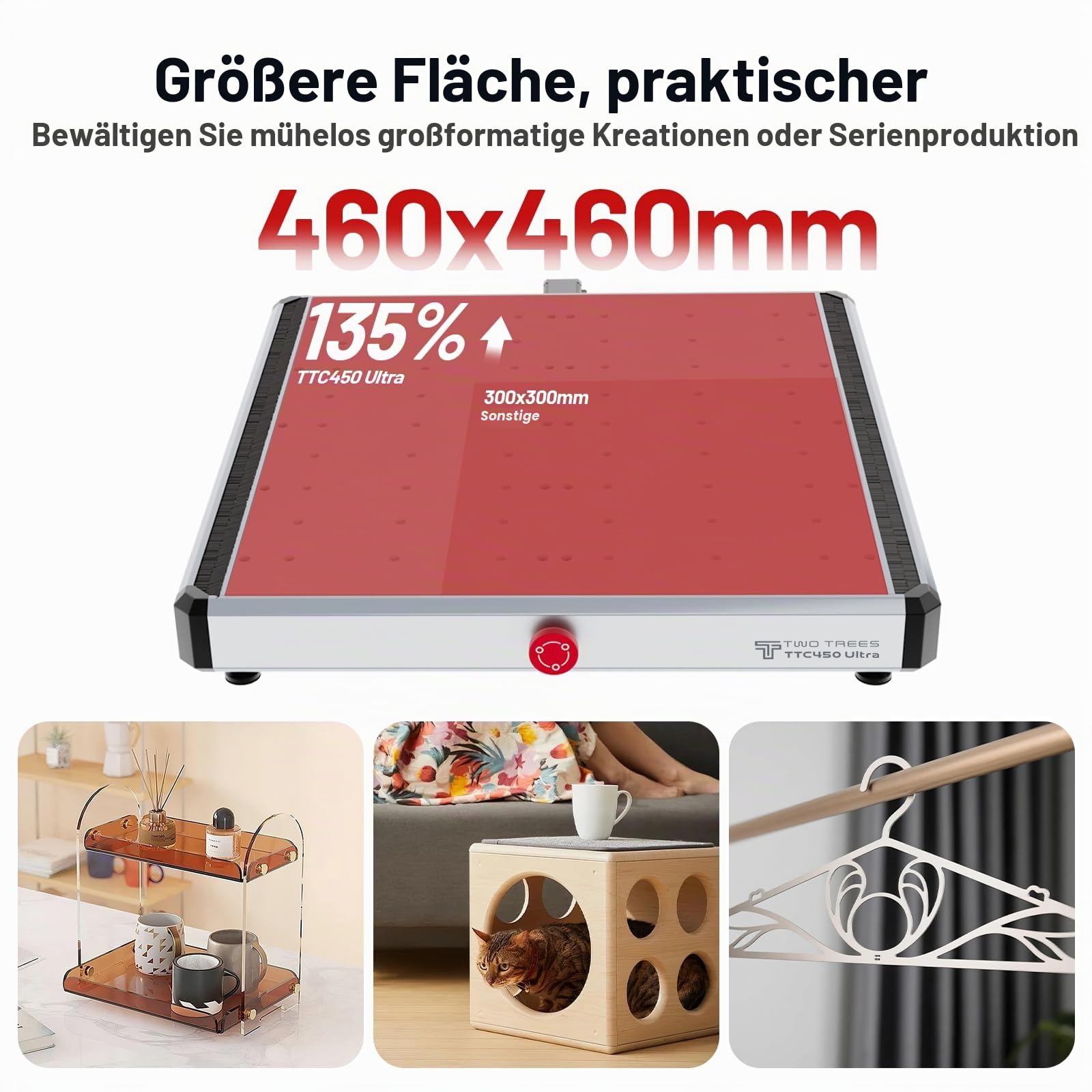 Twotrees TTC450 Ultra 500W CNC Fräsmaschine, 800W Frässpindel, 20W Lasermodul, M1 Staubabsaugung, mit 3,5 Zoll Touchscreen Controller, Gravurmaschine für Metall, Aluminium, Holz