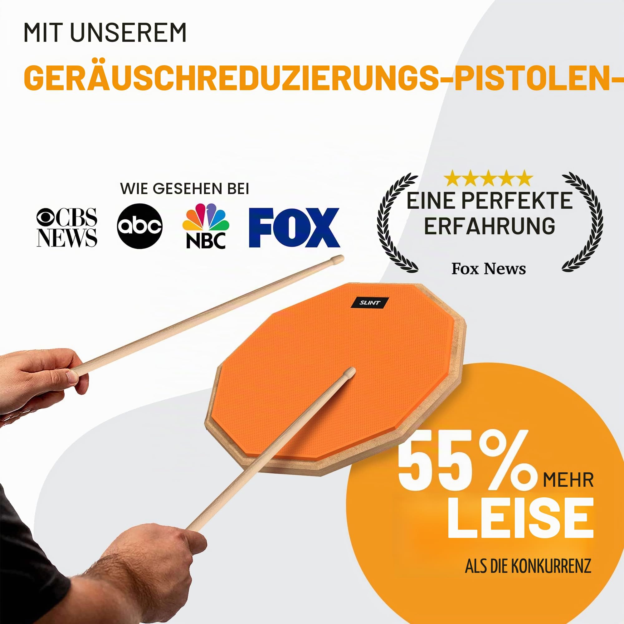 Slint Übungs Drum Pad Snare Drum Stand & Schlagzeug Sticks - Doppelseitiges 30 cm Drum Pad Set & 10 cm Snare Drum - Leises Drumpad Set, Drumpad Ständer & Drumsticks - Schlagzeug Erwachsene & Kinder