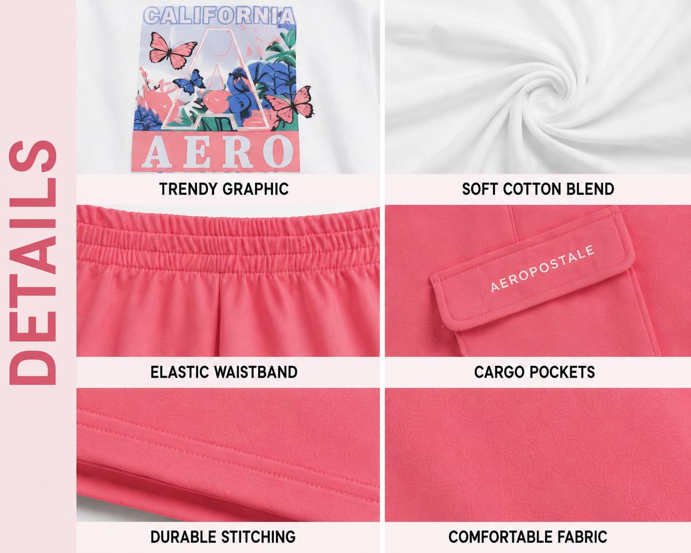 AEROPOSTALE Girls Pants Set - 2 Piece Short Sleeve Graphic Tee & Fleece Flare Cargo Pants Clothing Sets for Girls (Size 7-12)