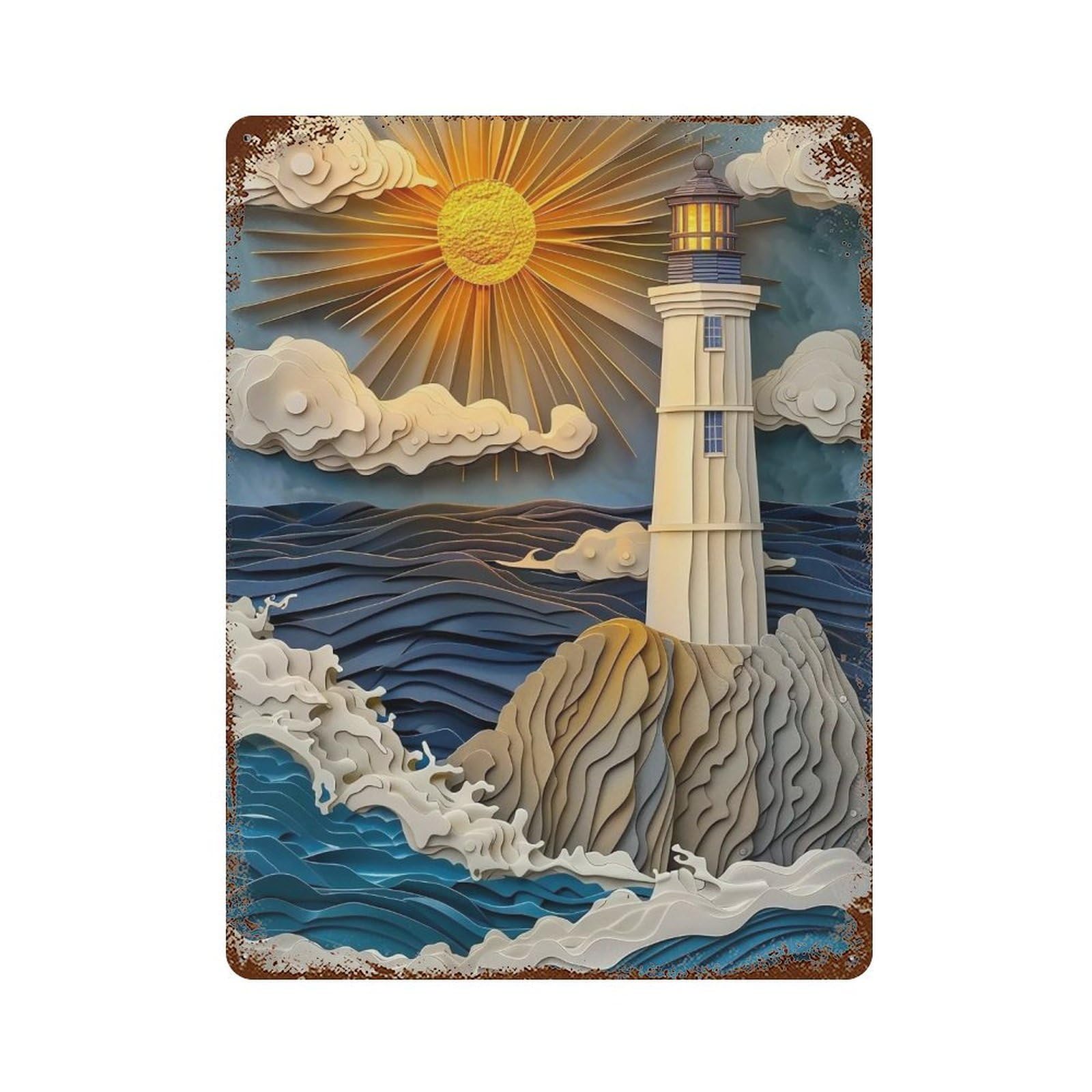 YHGERTKU Papercut Lighthouse 03 Wall Art Retro Iron Vintage Metal Tin Sign Poster Modern Decor for Living Rooms Gift 40x30cm
