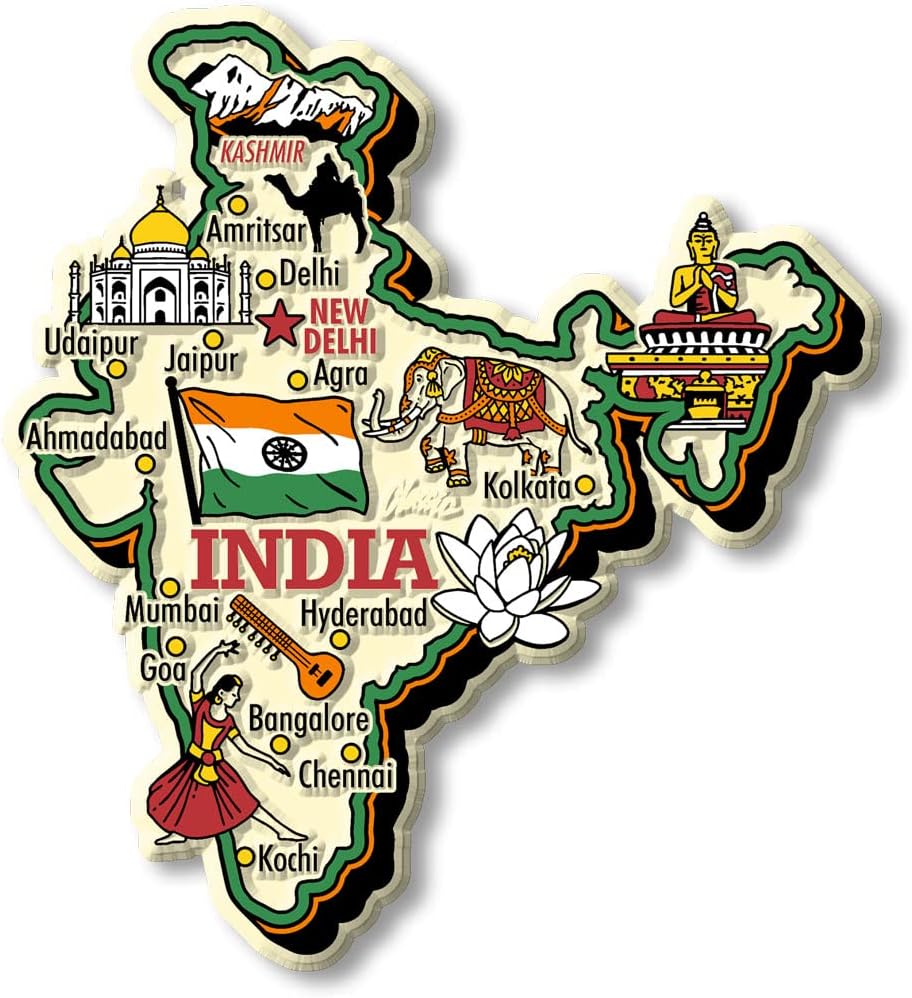 India Jumbo Country Map Magnet by Classic Magnets, 3D Rubber Vintage-Style Collectible Souvenirs and Gifts Made in The USA