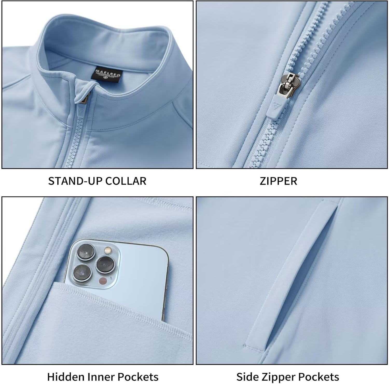 M MAELREG Fleece Lined Jacket Women Mock Neck Performance Water-Resistant Lightweight Stretch Athletic Jackets with Pockets - Image 4