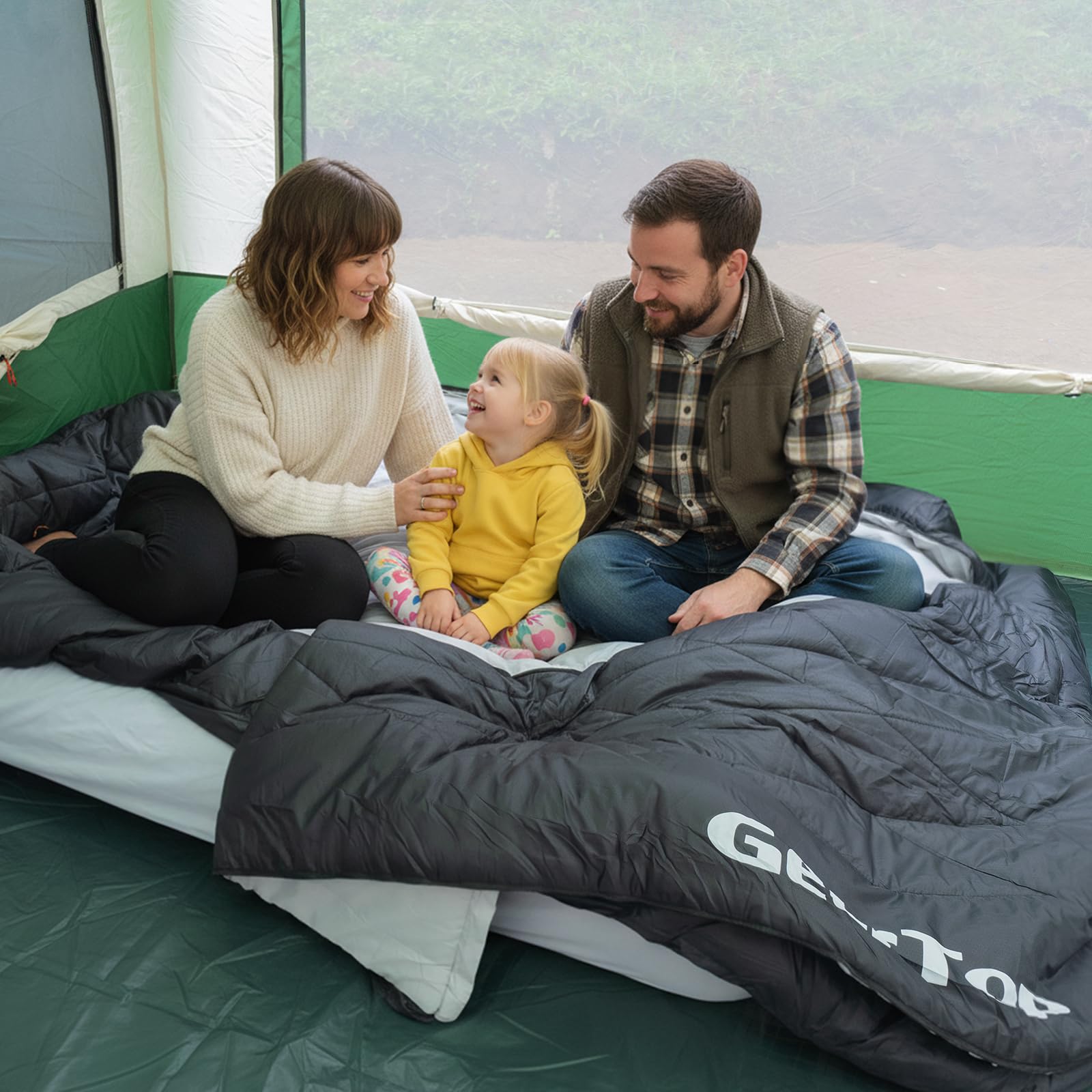 GEERTOP Sac de couchage double pour 2 personnes - Pour adultes - Pour le camping, le tourisme et la randonnée - Avec deux taies d'oreiller et couettes