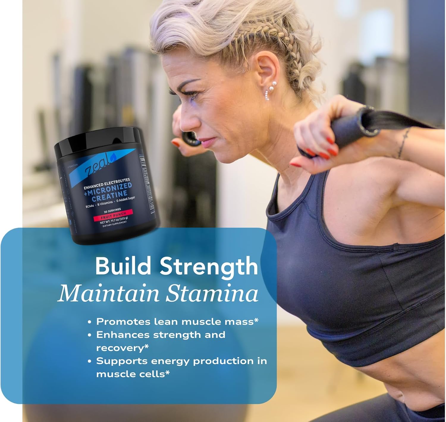 Zeal Naturals Creatine with Electrolytes & Brain Health Nootropics - 30 Servings | Women's Support for Energy, Strength, Focus, & Hydration with B Vitamins | Fruit Punch | Zero Sugar No Bloat Formula