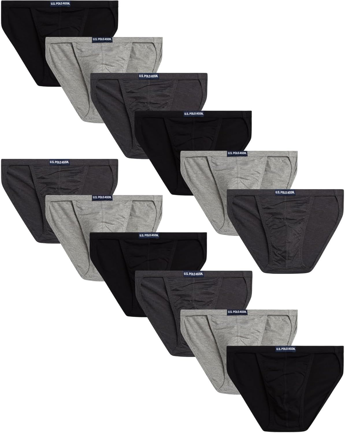 U.S. Polo Assn. Mens Bikini Underwear - 12 Pack Cotton Blend String Classic Stretch Mens Brief with Contour Pouch