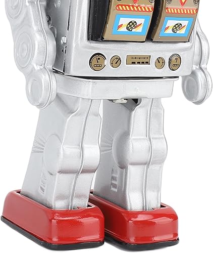 Miniatura 6 de Robot de lata de metal, juguetes de cuerda de 13.39 x 6.69 x 5.12 pulgadas, juguetes eléctricos giratorios vintage con caminar y girar, sonido de