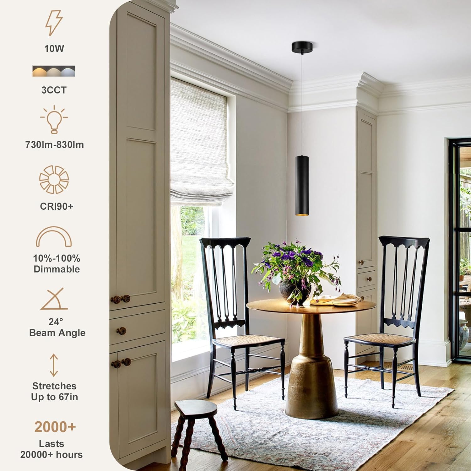 Arcfox 10W Pendant Light, Adjustable Height Modern Cylinder LED Pendant Lights Kitchen Island Fixtures, Dimmable Ceiling Hanging Lights for Kitchen Dining Room Bar (Retractable-30CM-1pcs)