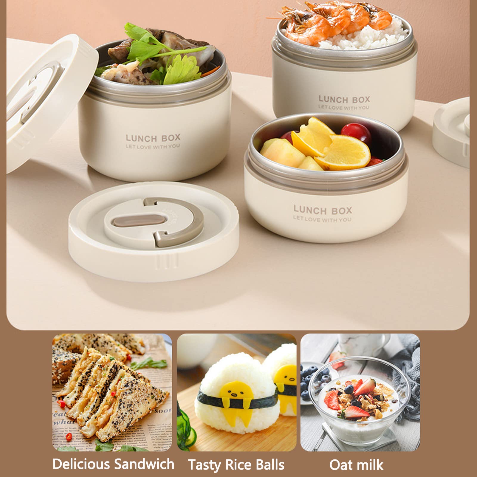 Tragbares isoliertes Lunch-Behälter，Hochwertiger Edelstahl-Mikrowellen-Thermo-Lunchbox mit Besteck - Perfekt für Unterwegs，für Kinder und Erwachsene (2 x 600ml + 2 x 400ml)