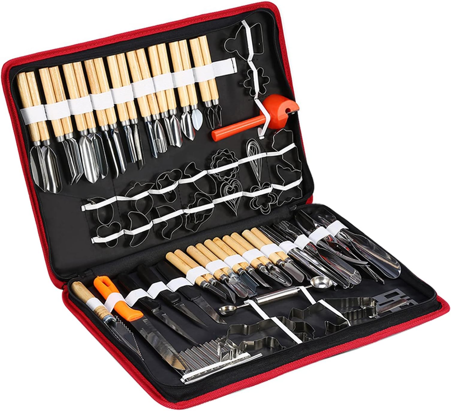 80PCS Chrome Steel Culinary Carving Tool Set, Rust Proof Fruit Vegetable Peeling Garnishing Cutting Slicing Kit Ergonomic Handle with Storage Case for Home Kitchen Chef