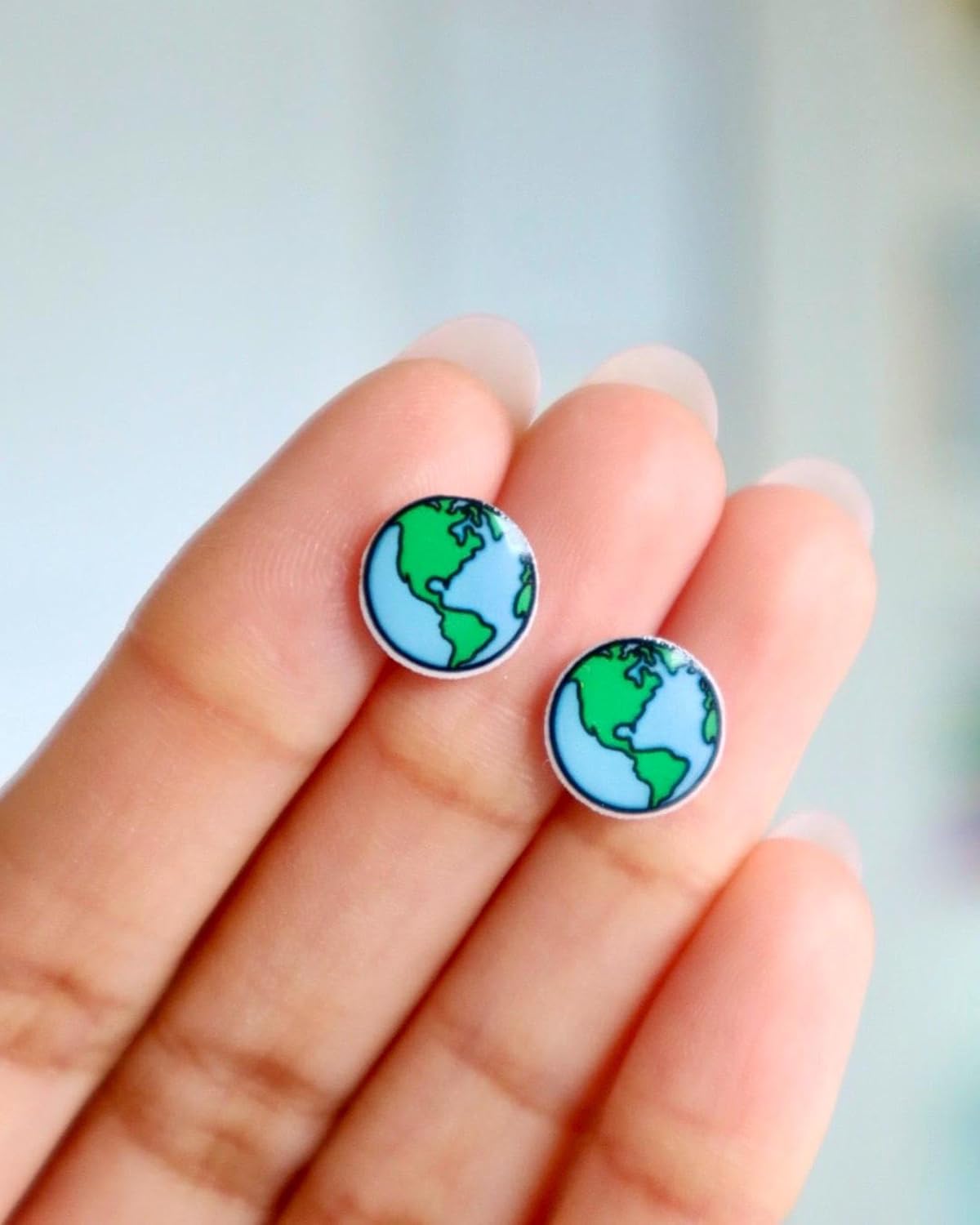 Earth Globe Earrings - Planet Earth Jewelry - Environmental Globe Studs - Earth Day Earrings for Science Teachers and Kids - Made with Hypoallergenic Nickel-Free Titanium Post Earrings