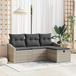 Sofá de Jardín Modular con Cojines Gris Suave | Rattan Poli | 4 Plazas | Outdoor Modelo LWZJ915-3359251ES