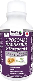 Naka Liposomal Magnesium L-threonate, 144mg Elemental Magnesium, Berry Flavour, Made in Canada (200+50ml FREE)