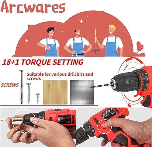Miniatura 4 de Juego de herramientas de 346 piezas, juego de taladro eléctrico de 18 V para hombres, kit de herramientas manuales para el hogar, 18+1 embrague