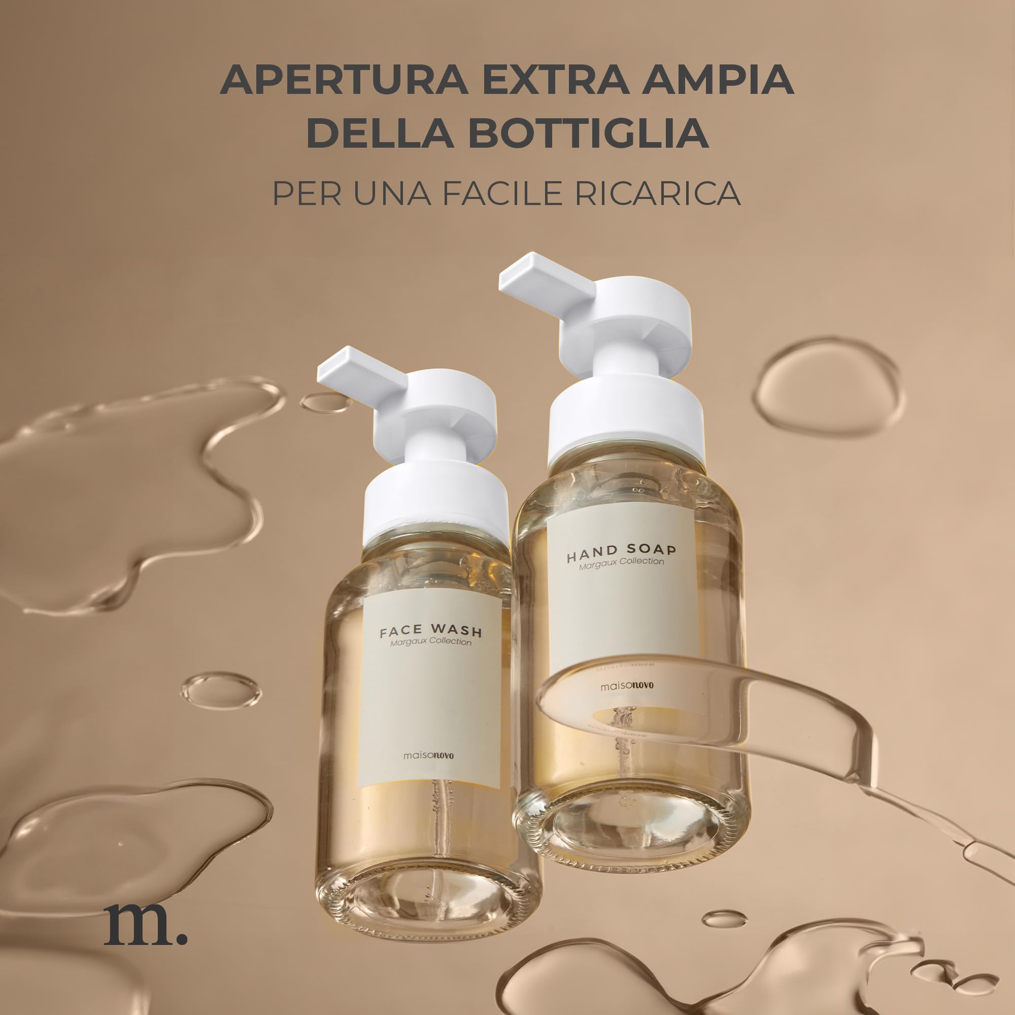 MaisoNovo Dispenser di sapone schiumogeno in vetro da 400 ml | Dosatori in plastica bianca e vetro trasparente x 2 | Dispenser Sapone Schiuma