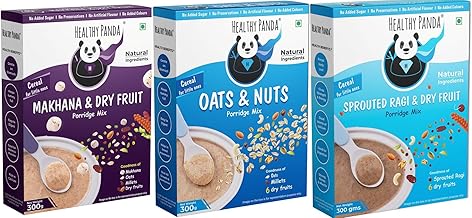 Healthy Panda Cereal Combo| 300G X 3 | Makhana & Dryfruit Cereal | Oats & Nuts Porridge Mix | Sprouted Ragi & Dry fruits | No Added Sugar | No Preservatives | 100% Fresh & Natural