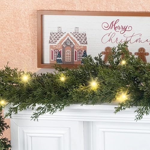 Miniatura 2 de Guirnalda de Navidad con luces, guirnalda iluminada a pilas con conos de pino, ramas exuberantes de bayas rojas, luces LED blancas cálidas,