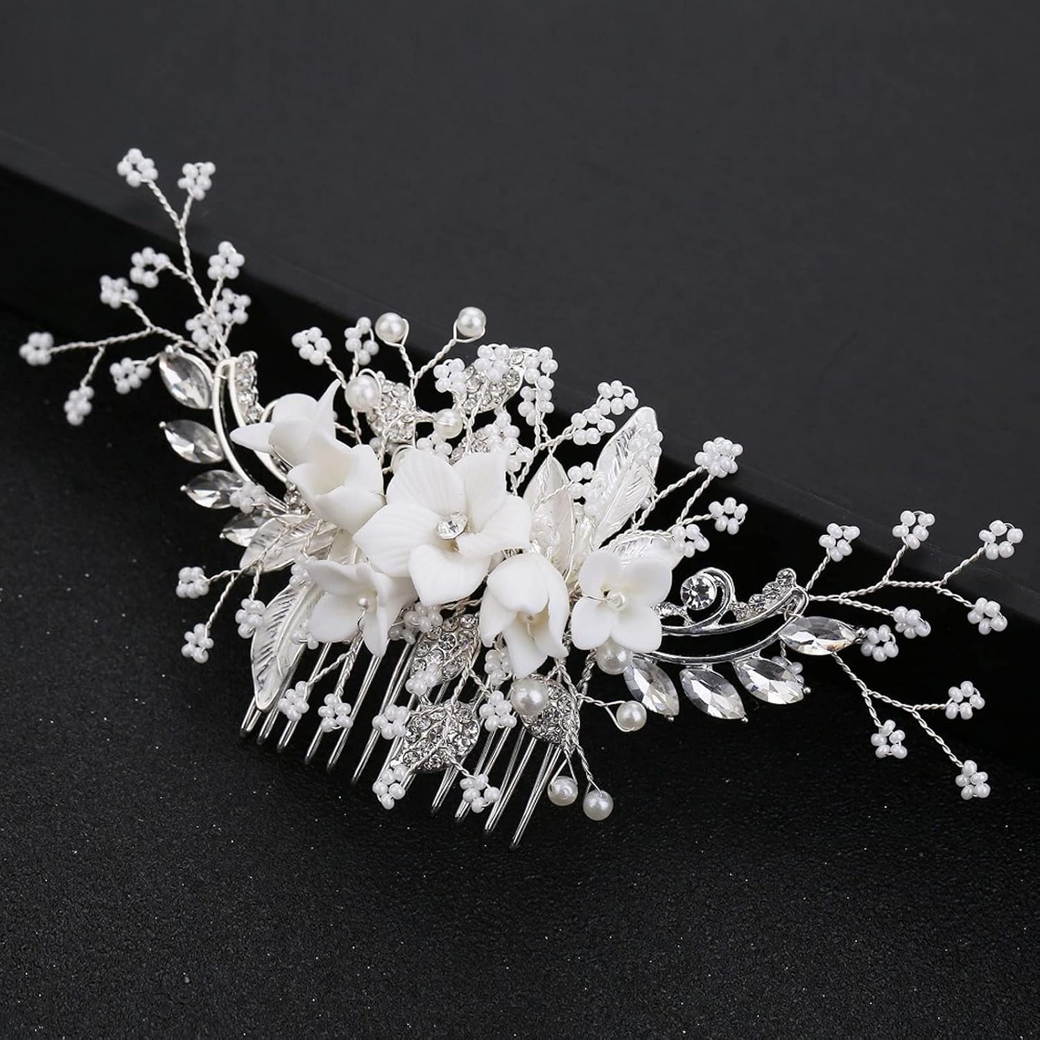 Handmade Silver Bridal Hair Comb Clip Flower Bride Wedding Bridesmaids Hair Vine Crystal Hair Accessories for Brides Headpieces