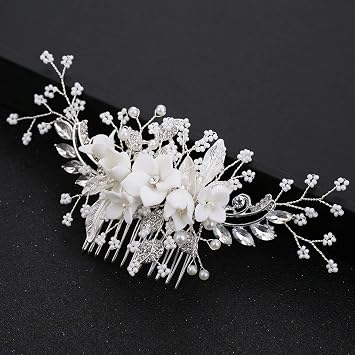 Handmade Silver Bridal Hair Comb Clip Flower Bride Wedding Bridesmaids Hair Vine Crystal Hair Accessories for Brides Headpieces