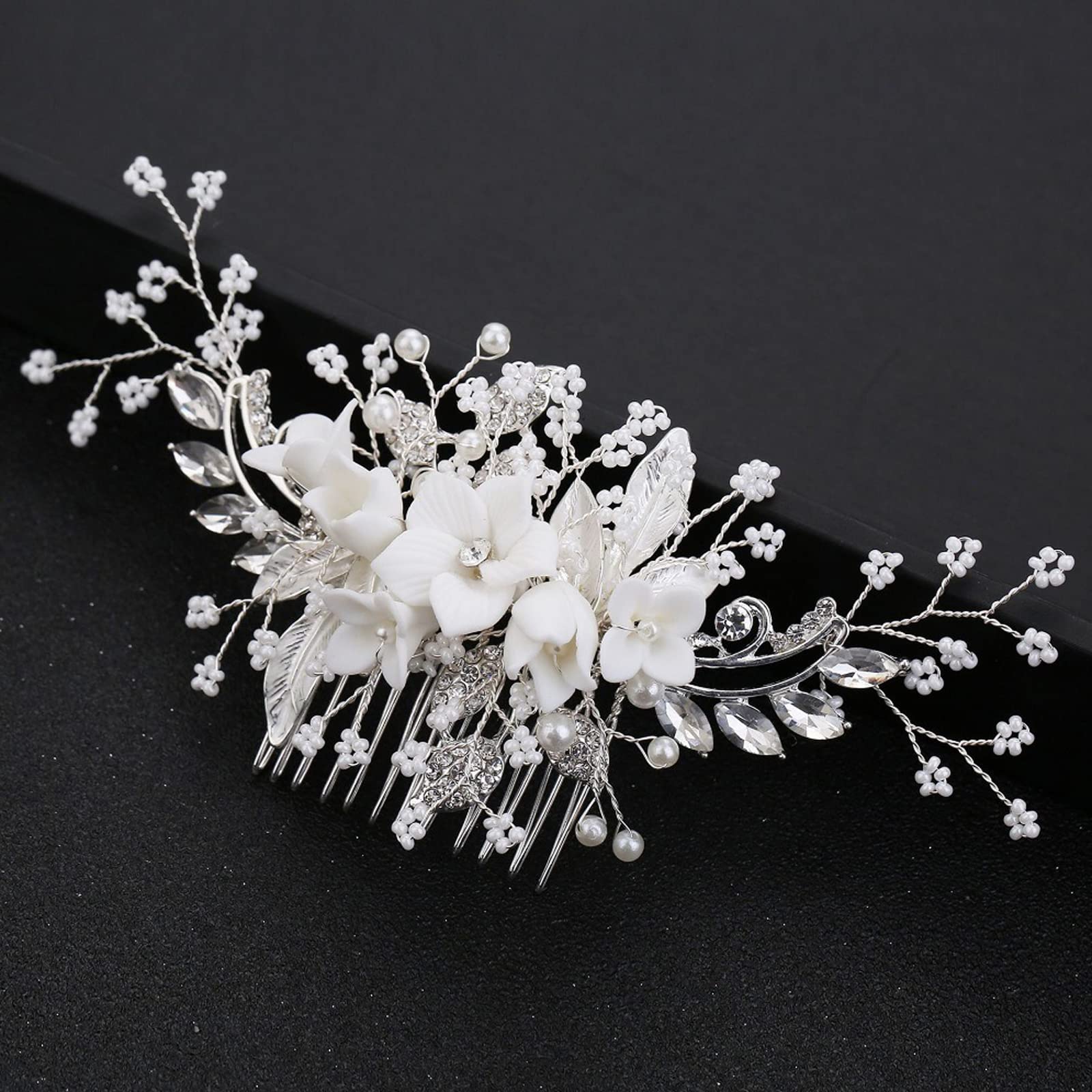Amazon.com : Handmade Silver Bridal Hair Comb Clip Flower 