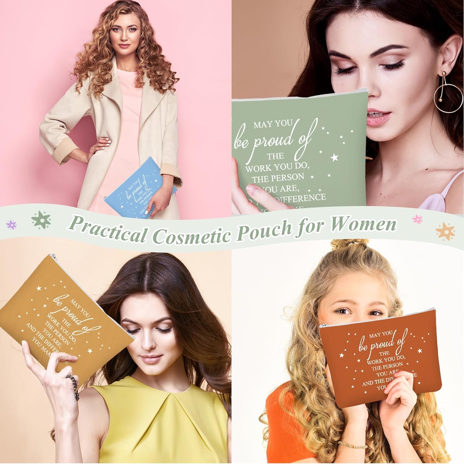 Sieral 20 Pcs Employee Appreciation Gifts for Women Inspirational Canvas Makeup Bags May You Be Proud Cosmetic Pouch Motivational Gift Canvas Makeup Bag with Zipper for Coworker Staff(Boho Color) - Image 6